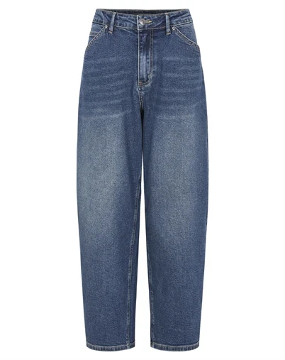 Soft Rebels - SRAmelie Cropped Barrel Jeans - Mid Washed Blue Denim